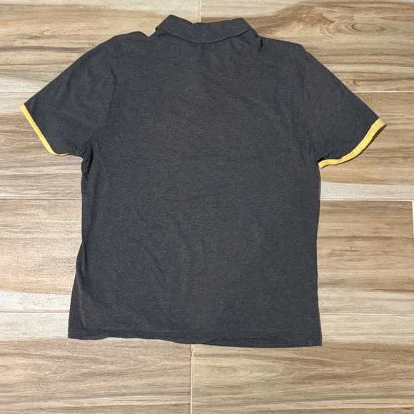 James Perse Standard Mens Polo Shirt Grey Yellow Trim Size 2 Medium Short Sleeve